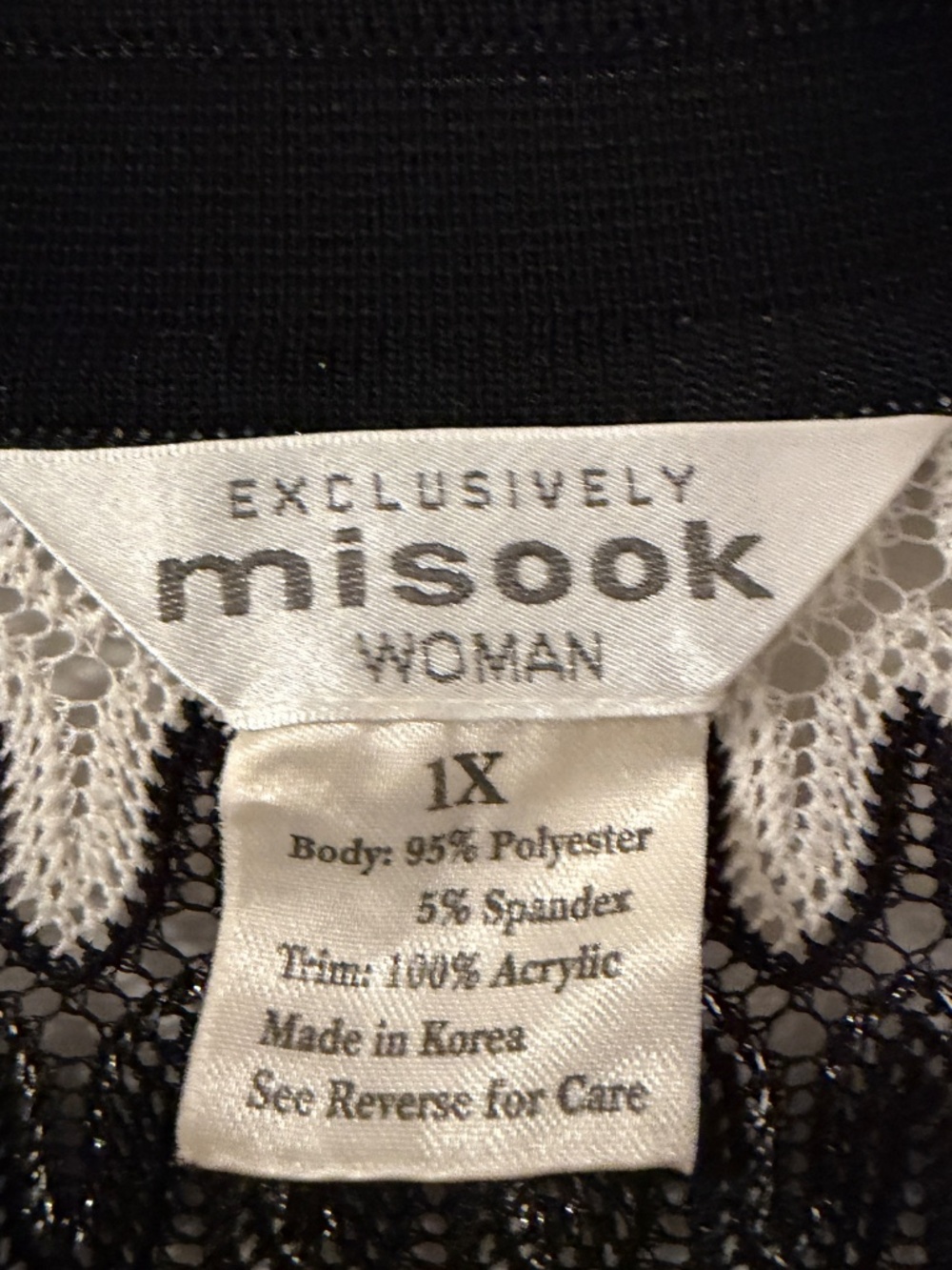 Exclusively Misook Black White Open Front Cardigan Chevron Women's 1X Sweater - Picture 3 of 7